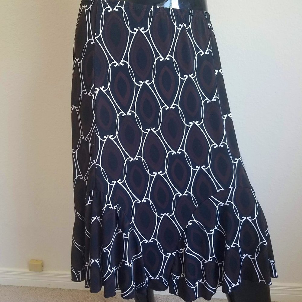 Black and Brown Patterned Midi Skirt